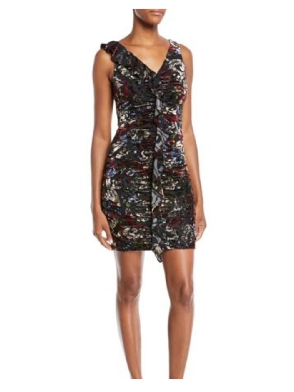 Aidan Mattox Dress Mini Floral Burnout Velvet V-neck Ruched Tank Dress size 2